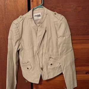 Charlotte Russe Cream Asymmetrical Moto Jacket
